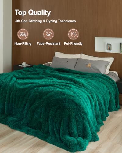 Pawque Faux Fur Sherpa Fleece Throw Blankets Queen Size 90x90 Inches, Green - Image 4