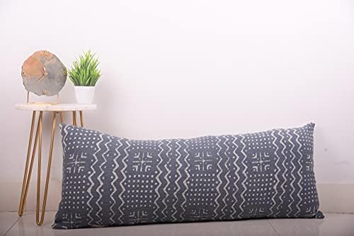 Trade Star 100% Cotton Mudcloth Lumbar Pillow Cover Rustic Oblong Breathable Pillow Covers Back Rest Pillow Cases Boho Farmhouse Case Spring (Dark Grey ALMA 14X36 INCHES) - Image 2