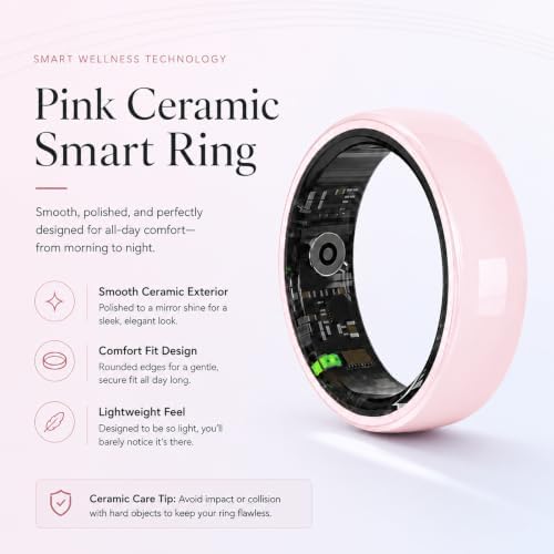 Pink Ceramic Smart Ring for Women, Health & Sleep Tracker, Size 8 - Image 2