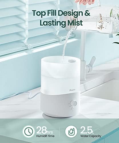 Pharata Humidifiers for Bedroom Large Room, 2.5L Cool Mist Humidifier with Essential Oil Diffuser, Top Fill Humidifier for Baby, Home, Plant, Ultrasonic Humidification for whole house, Auto Shut-Off - Image 2
