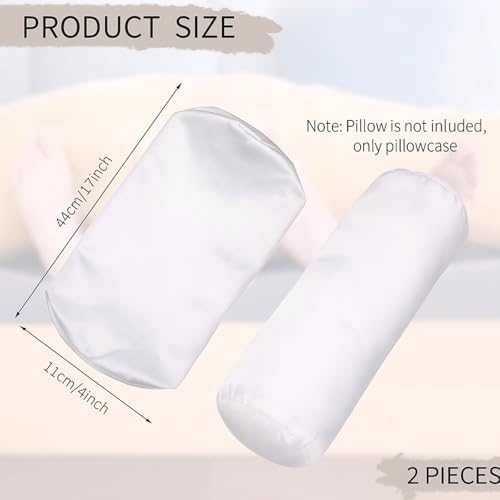 Tatuo 2 Pieces White Cervical Round Pillow Cover for Neck Roll Pillow Cervical Neck Roll Memory Cylinder Round Cushion(Artificial Silk,17 x 4 Inch) - Image 2