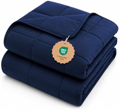 L'AGRATY Weighted Blanket Queen Size（17lbs, 60"x80"） Cooling Heavy Blanket Microfiber for Adults Breathable Big Weighted Throw Blanket for Summer Fall Winter, Navy by LAGRATY
