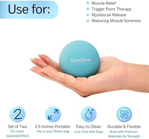 Lacrosse Massage Balls for Deep Tissue Massage - Release Tension Relieve Muscle Soreness Improve Flexibility - Ideal for Myofascial Release Trigger Point Therapy - 2Pack Yoga Balls by Sandine (Blue) - Image 3