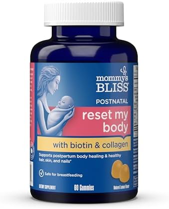 Mommy's Bliss Postnatal Support Reset My Body Gummies with Biotin & Collagen, Supports Postpartum Energy, Healing & Joint Health + Hair, Skin & Nails Health, Gluten Free, 60 Gummies (30 Servings) by MommysBliss
