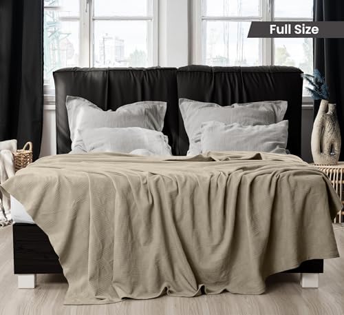 Utopia Bedding 100% Cotton Thermal Blanket Khaki Full, 90x84 Inches - Image 2