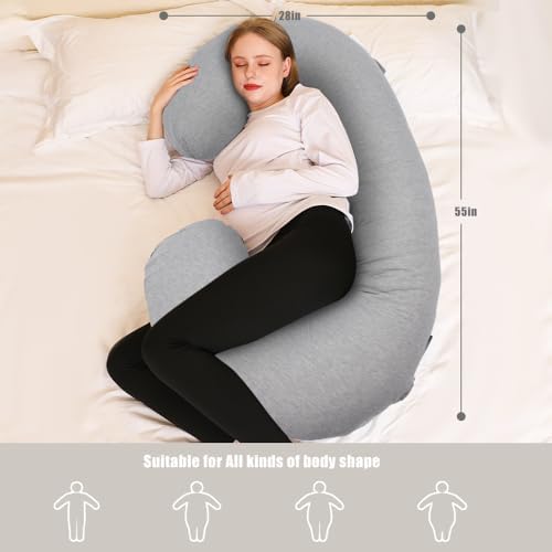 Chilling Home Pregnancy Pillow, C Shaped Full Body Pillow Maternity Pillow for Women 55 inch, Pregnancy Pillows for Sleeping Pregnant Must Have with Jersey Removable Cover,Grey - Image 6