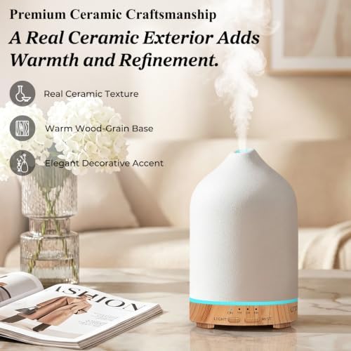 URPOWER 300mL Ceramic Essential Oil Diffuser Aromatherapy Diffuser for Home - Image 2