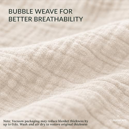 CLOUDSCAPE 8 Layer Muslin Blanket for Adults - 100% Cotton Gauze Muslin Blanket Twin Size - 68" x 92" Fits Twin XL Bed - All Season Soft Bedding Lightweight Breathable Summer Blankets - Ivory - Image 3