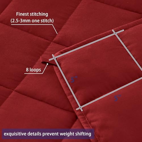yescool Weighted Blanket for Adults (12 lbs, 48" x 72", Red) Cooling Heavy Blanket for Sleeping Perfect for 110-130 lbs, Twin Size Breathable Blanket with Premium Glass Bead, Machine Washable - Image 4