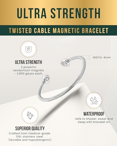 MagnetRX® Twisted Cable Magnetic Bracelet Cuff (Silver, Small) - Image 4