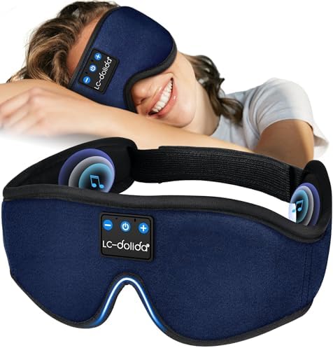 LC-dolida Sleep Headphones, Sleep Mask Bluetooth Wireless Music Eye Mask, Sleeping Headphones for Side Sleepers Sleep Mask with Bluetooth Headphones Ultra-Thin Stereo Speakers Perfect for Sleeping by LC-dolida