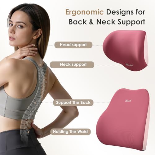 FLORICH Car Seat Cushion & Lumbar Support Pillow & Car Neck Pillow, Ergonomic Memory Foam Driving Seat Cushions for Back & Sciatica Pain Relief, Non-Slip Cushion for Car, Office Chair,Wheelchair-Pink - Image 5