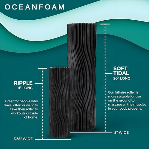 Oceanfoam Soft Tidal Roller (Black & Charcoal Marbled) - Low Density Foam Roller for Physical Therapy, Back Pain, Exercise & Stretching - Wave Textured - Yoga & Wellness - Full Size, 20" x 5" - Image 6
