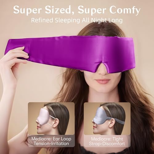 Silk Sleep Mask for Women and Men, Side Sleeper, 22 Momme Pure Mulberry Silk Total Blackout 100% Mulberry Eye Mask with Adjustable Headband Full Size, Eye Masks for Sleeping and Travel - Image 2