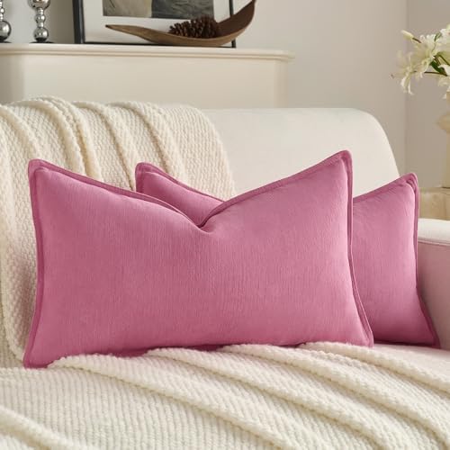 FUTEI Pack of 2 Chenille Throw Pillow Covers 12x20 Inch, Hot Pink by FUTEI