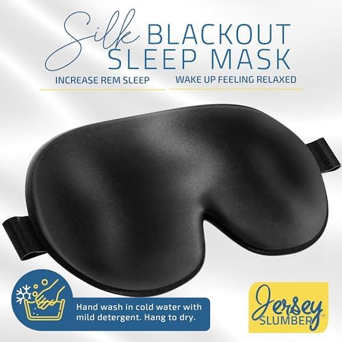 Jersey Slumber 100% Silk Sleep Mask for Women Men Side Sleeper - Light Blocking Eye Mask for Sleeping, Zero Pressure Soft Blindfold, Adjustable Strap, Silk Eye Cover for Travel Nap - Black - Image 2