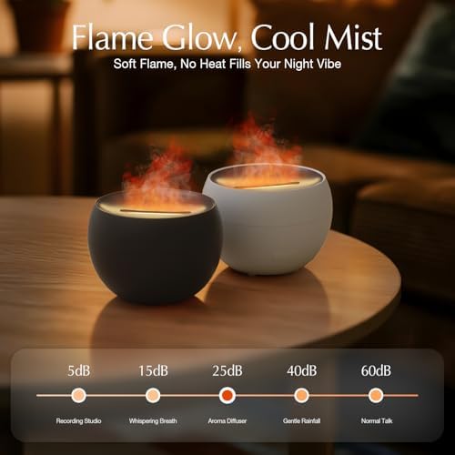 SALKING 2 Pack Flame Essential Oil Diffusers for Home, 150ml Fire Ultrasonic Diffusers for Essential Oils, Aromatherapy Diffuser with Auto-Off Function for Home, Office, Bedroom, Gift (White & Black) - Image 4