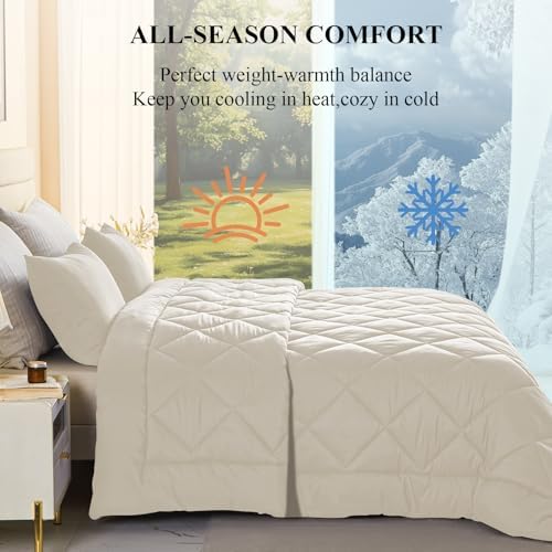 132x120 Alaskan King Comforter, Extra Large King Size Comforter Oversized, All Season Soft Lightweight Quilt Down Alternative Duvet Insert with 8 Corner Tabs(120x132, Beige) - Image 3
