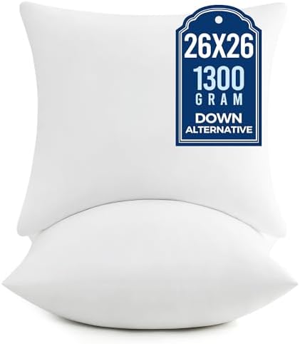 puredown® Euro Pillow Inserts, 26 x 26 Inch Fluffy Throw Pillow Inserts Filled with Plump Stuffer, Square Decorative Pillows for Couch, Sofa, Bed and Home Decor by Puredown