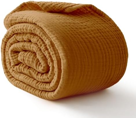 100% Cotton Muslin Blanket 40" x 40", Breathable and Lightweight Cotton Throw Blankets, Soft Cooling Summer Gauze Blanket for All Season, Camel by Kozyhvn
