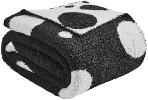 CozeCube Reversible Knitted Throw Blanket, Black White Polka Dot, 50"x60" by CozeCube