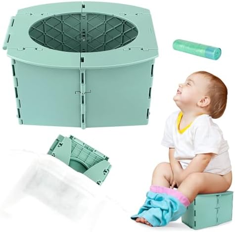 Travel Potty for Kids, Reusable Portable Folding Potty for Toddler, Foldable Toilet for Outdoor Camping, Toddler Potty Seat (Green) by Unknown