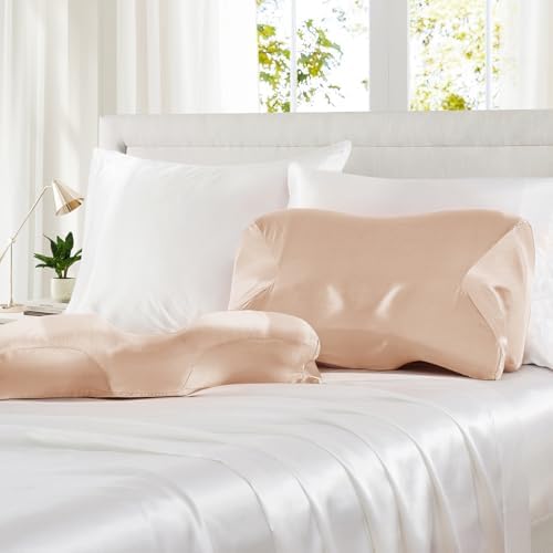 P Pothuiny Taupe Satin Cervical Pillow Case Cover 2-Pack with Zipper - Image 2