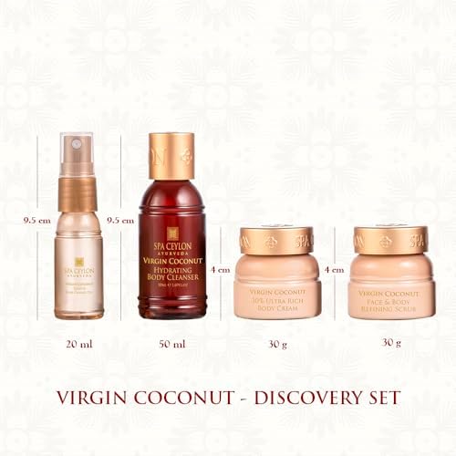 Spa Ceylon Ayurveda Virgin Coconut Discovery Set – 4-Piece Natural Body & Hair Gift Set – Body Cleanser, Ultra-Rich Body Cream, Hair Oil & Face Body Scrub, Cold Pressed Ceylon Coconut - Image 3