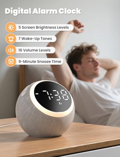 LIORQUE Alarm Clock with White Noise Machine & Night Light, Gray - Image 6