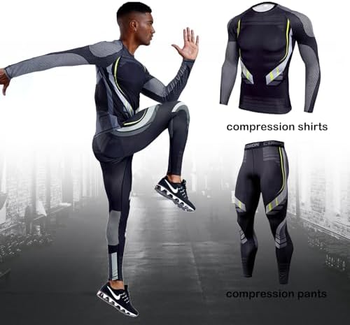 OEBLD Men's Workout Compression Clothes Long Sleeve Compression Shirts and Pants Thermal Base Layer Set - Image 2