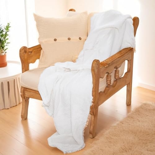 Muslin Blanket - Pure 100% Turkish Cotton Airy Soft Light Versatile Gauze Throw Blanket for Bed, Couch, Sofa (White, Throw Size (50" x 66" inch)) - Image 2