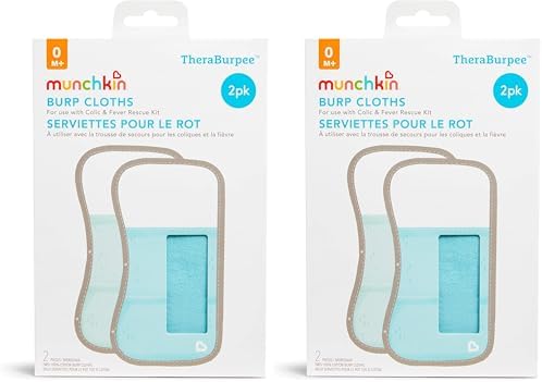 Munchkin® TheraBurpee: 4 Pack Burp Cloths with Built-in Pockets, for use with Colic & Fever Rescue Kit, 1 Blue, 1 Mint,2 Count (Pack of 1) by Munchkin