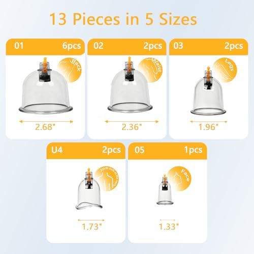 13 Cups Cupping Set, Chinese Cupping Kit with Pump, Cupping Therapy Set for Back Massage, Suction Hijama Cupping Set Home Use, Gifts for Women, Men - Image 2