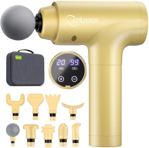 cotsoco Massage Gun Deep Tissue, Muscle Massage Gun with 9 Attachment Heads 20 Speeds & Silent Brushless Motor for Pain Relief, Handheld Percussion Back Massager Gun,Gift for Mom/Dad by cotsoco