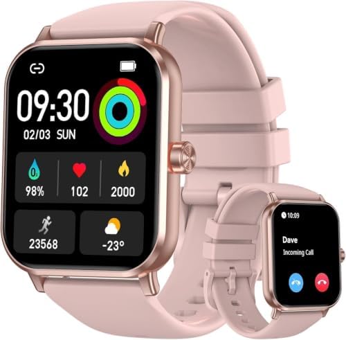 Smart Watch for Men Women, 1.83" HD Touchscreen Fitness Tracker with Bluetooth Calling, 130+ Sports Modes, Heart Rate Sleep Step Monitor, IP68 Waterproof, Compatible with iOS & Android (Pink) by ganopterygon