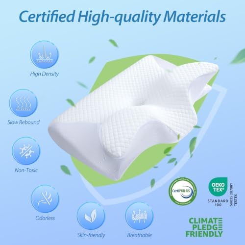 HOMCA Memory Foam Cervical Pillow, 2 in 1 Ergonomic Contour Orthopedic Pillow for Neck Pain, Contoured Support Pillows for Side Back Stomach Sleepers - Image 6