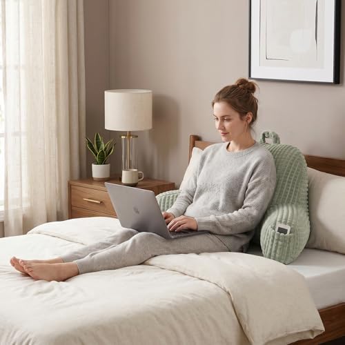 Reading Pillow with Arms for Bed Sitting,Green Flannel - Image 2