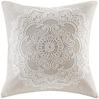 Harbor House Modern Design Decorative Pillow Hypoallergenic Sofa Cushion Lumbar, Back Support, Square 18" x 18", Suzanna, Cotton Medallion Taupe by HarborHouse