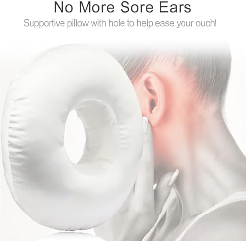Silky Satin Piercing Pillow Ear Pillows Donut with Hole for Ear Pain CNH Piercing Pain Relief Sleeping Pressure Sore Side Sleepers Smooth Cooling Ear Guard Protector, Ivory - Image 4