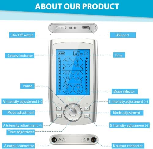 Belifu Dual Channel TENS EMS Unit 24 Modes Muscle Stimulator for Pain Relief Therapy, Electronic Pulse Massager Muscle Massager with 10 Pads, Dust-Proof Drawstring Storage Bag, Fastening Cable Ties - Image 2