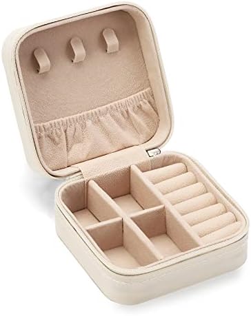 ZPROW Travel Jewelry Case, Mini Portable Jewelry Travel Boxes, Small Jewelry Organizer for Rings, Earrings, Pendants, Watches, Necklaces, Lipsticks Organizer Storage Holder Case (White) by ZPROW