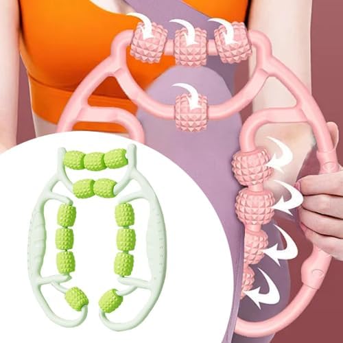 Handheld Muscle Roller 13 Wheels 360 Degree Portable Deep Tissue Massage Tool for Legs Arms Neck Exercise Indoor Sports- Green - Image 2