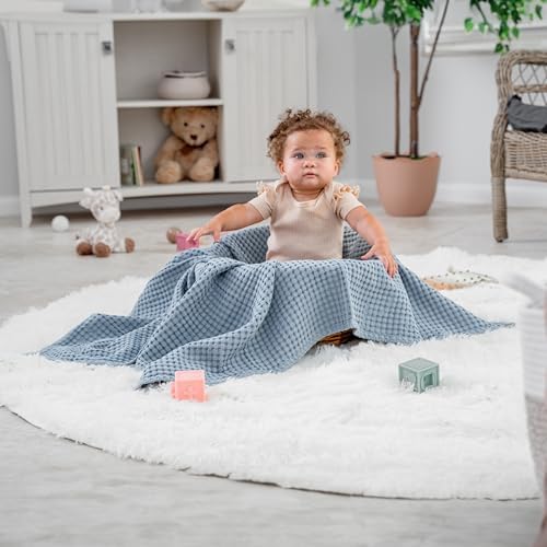 Comfy Cubs Waffle Weave Baby Blanket - 40” x 40” Cotton Blanket with Textured Design - Lightweight Swaddle for Bed, Crib, Stroller, or Couch - Soft Cover for Toddlers, Boys & Girls - Pacific Blue - Image 5