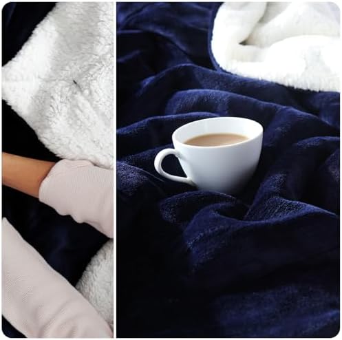NANPIPER Sherpa Blanket for Couch, Warm and Lightweight Throw, Soft Fuzzy Plush Fleece for Winter, Estate Blue 50x60 Inches - Image 5