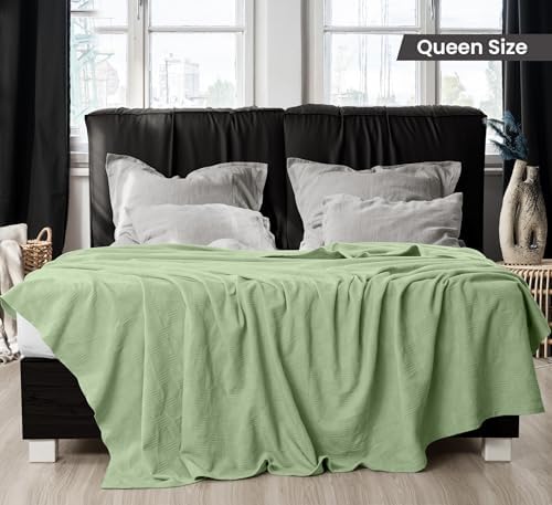 Utopia Bedding 100% Cotton Thermal Blanket Sage Green Queen, 90x90 Inches - Image 2