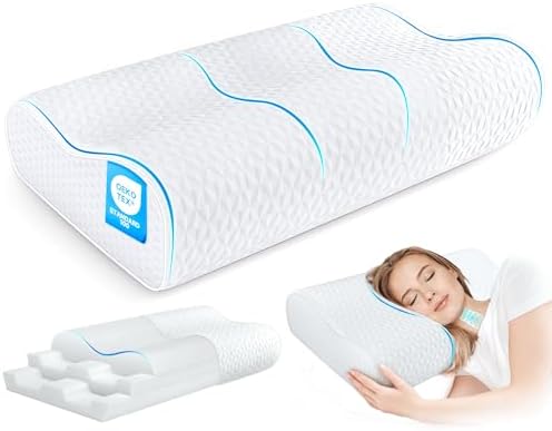 Cervical Neck Pillow King Size - Cooling Adjustable Sandwich Dynamic Memory Foam Pillows for Sleeping, Contour Pillow Ergonomic Orthopedic for Side, Back & Stomach Sleepers Soft, White by zibroges