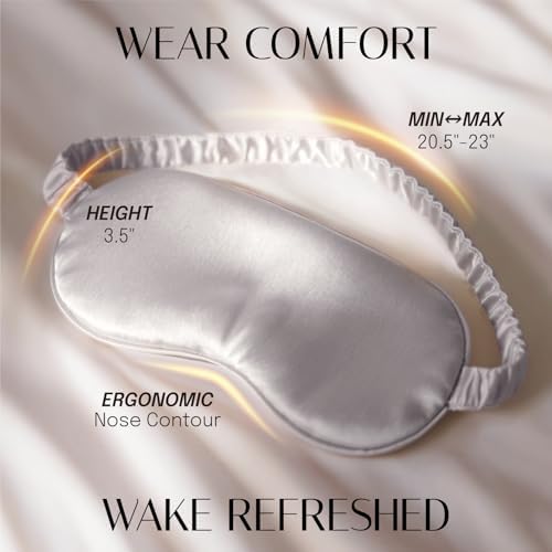 OLESILK Silk Sleep Eye Mask Blindfold with Double Layer Filling for Full Night's Sleep, Silk Wrapping Strap- Luxury Eye Cover Eyeshade for Women Men with Travel Bag and Ear Plugs, Silver - Image 6