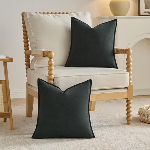 FUTEI Pack of 2 Chenille Throw Pillow Covers 18x18 Inch, Black - Image 4