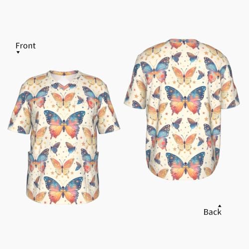 Men's Scrub Top,V-Neck Spill Wrinkle Resistant,3 Pockets-Butterfly Aesthetic (10) - Image 4