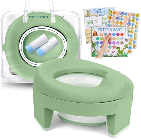 MCGMITT Portable Potty for Kids Travel - Foldable Training Toilet Chair for Toddler Girls with Storage Bags, Potty Training Toilet for Outdoor and Indoor Easy to Clean(Green) by MCGMITT